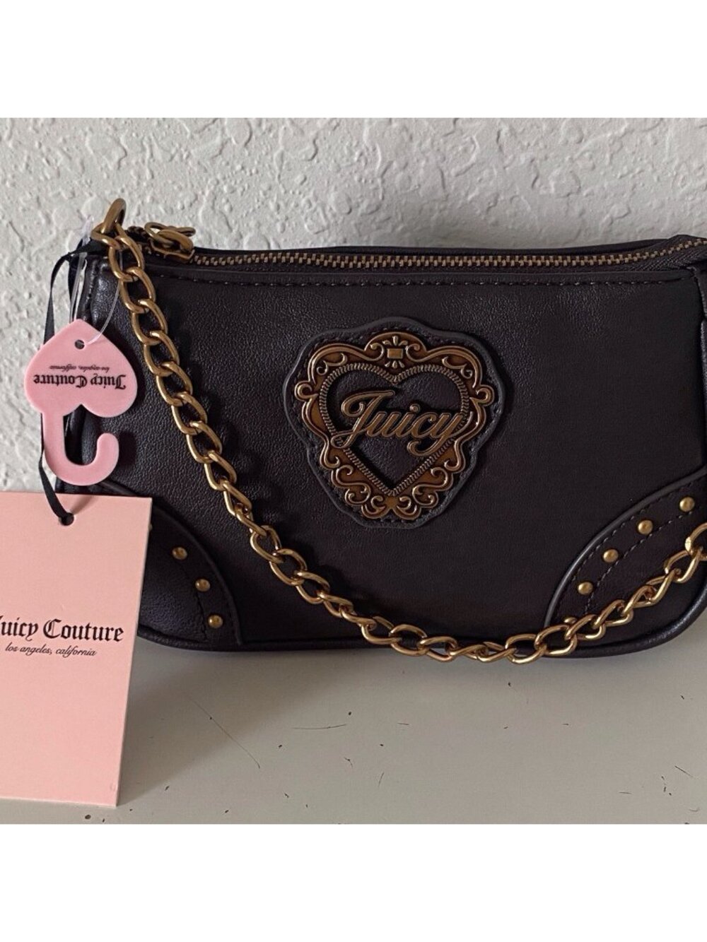 Juicy Couture In Her Juicy Era Convertible Wristlet Mini Bag Purse Chocolate NEW - Picture 2 of 14